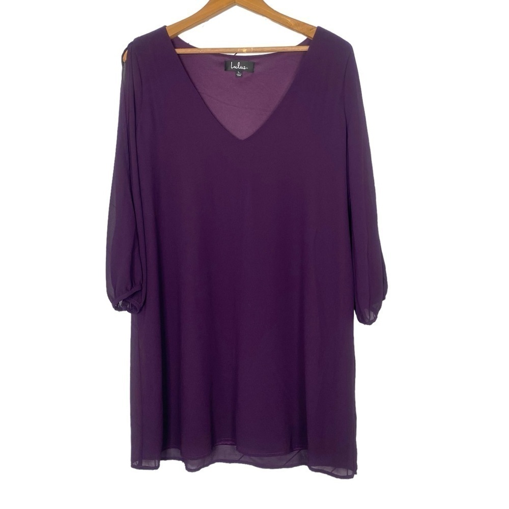 Lulus Purple Shift Dress with Split Sleeves - Size Large